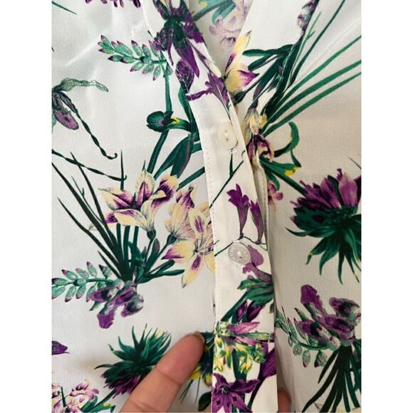 New Amour Vert White Amy Tropez Floral 100% Silk Blouse - Picture 3 of 6